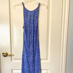 Blue halter-style dress with crisscross back